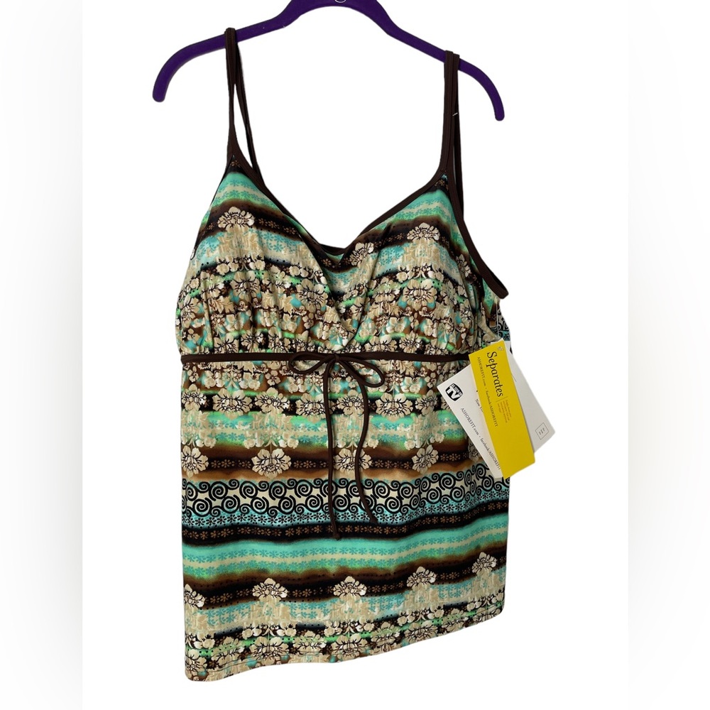 A Shore Fit Tankini Top Swimwear Floral Brown Padded Bra Sz 24 New with Tags